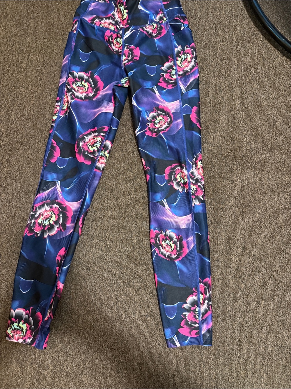 Athletic Works Navy Leggings with Pink Floral Accents